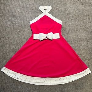 Hot pink dress, white trim with rhinestones